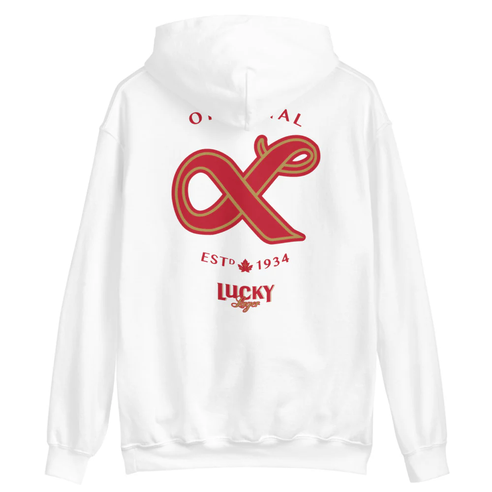 Lucky Lager Unisex Hoodie with Back Logo - Image 6